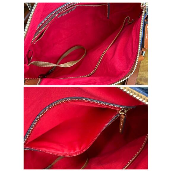 Dooney & Bourke Florentine Leather Suede Satchel Navy Cognac Crossbody Bag - Picture 9 of 15